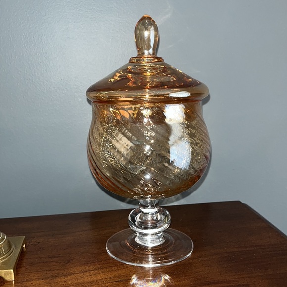 Vintage Orange Amber Carnival Glass Circus Tent Apothecary Jar Canister - Picture 3 of 9